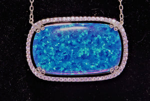 Blue Lab Opal Halo Necklace