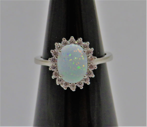 White Lab Opal Halo ring