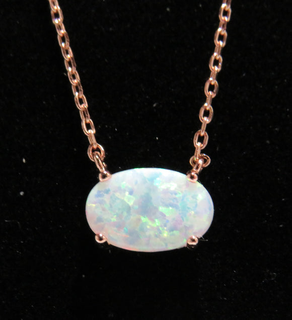 Rose Gold Plated White Lab Opal Necklace